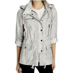 Joie Grey Barker Leopard-print Tech Utility Jacket Hooded $398 Cotton Sz Medium